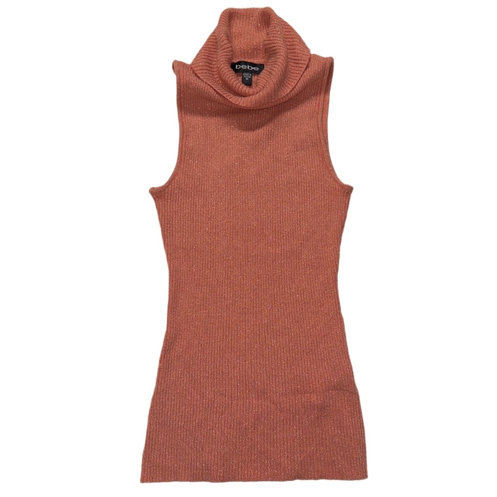 Y2K BEBE women's peach and metallic gold knit scoop neck tank, M.